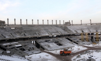 Строительство стадиона «Спартак». Северная трибуна. Февраль 2013 года.