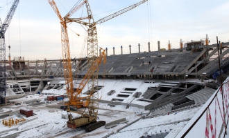 Строительство стадиона «Спартак». Южная трибуна. Февраль 2013 года.