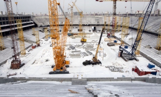 At the construction site of the «Otkritie Arena» stadium. March 2013.