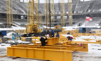 На строительстве стадиона «Открытие Арена». Апрель 2013 года.
