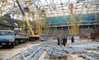 На строительстве стадиона «Открытие Арена». Ноябрь 2013 г.