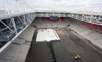 На строительстве стадиона «Открытие Арена». Март 2014 г.
